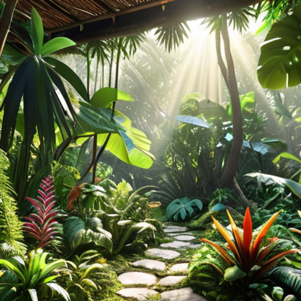 **

"A lush, vibrant tropical garden representing the gut microbiome, teeming with diverse flora and fauna symbolizing different bacteria strains. Focus on the interconnectedness and balance within this ecosystem. Sunlight filters through the canopy. Intricate details, high resolution."

**