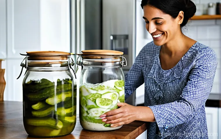 마이크로바이옴 건강을 위한 DIY 발효식품 만들기 - **Prompt:** A serene and inviting scene in a clean, brightly lit modern kitchen with touches of trad...