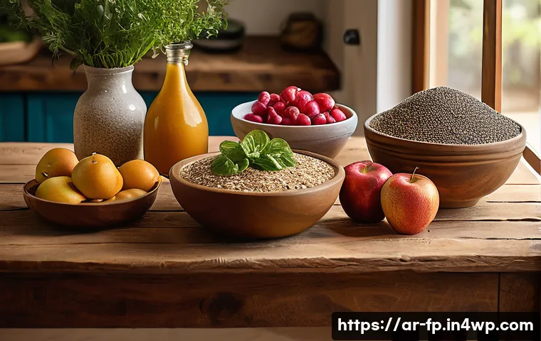 마이크로바이옴을 위한 스낵 아이디어 - A vibrant Middle Eastern kitchen scene featuring a wooden table with an assortment of fresh organic ...